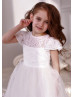 Cap Sleeve Ivory Lace Tulle Tea Length Flower Girl Dress